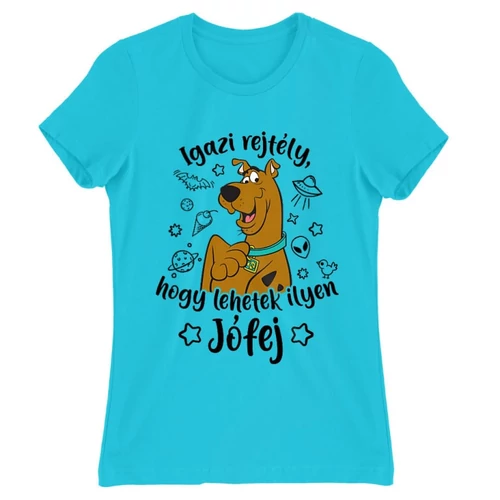 Atollkék Scooby-Doo női rövid ujjú póló - Igazi rejtély, hogy lehetek ilyen jófej