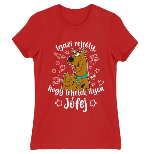 Piros Scooby-Doo női rövid ujjú póló - Igazi rejtély, hogy lehetek ilyen jófej