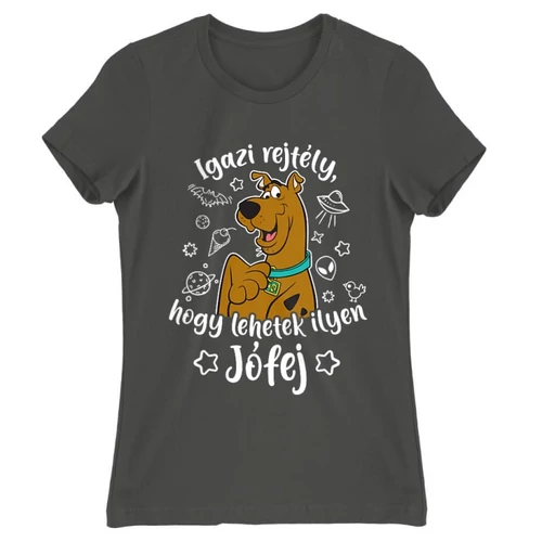 Sötétszürke Scooby-Doo női rövid ujjú póló - Igazi rejtély, hogy lehetek ilyen jófej