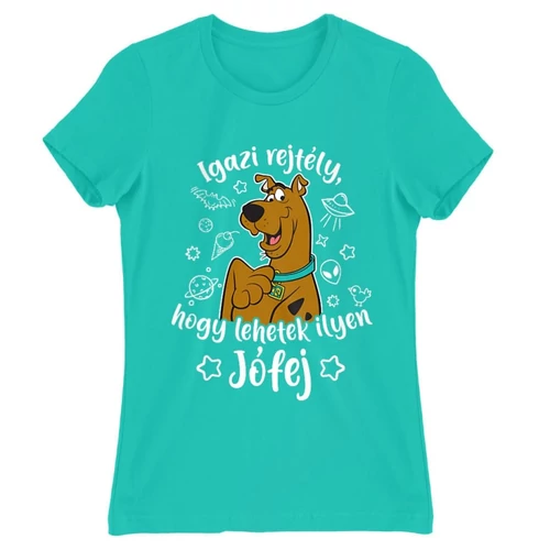 Türkiz Scooby-Doo női rövid ujjú póló - Igazi rejtély, hogy lehetek ilyen jófej