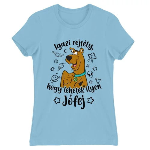 Világoskék Scooby-Doo női rövid ujjú póló - Igazi rejtély, hogy lehetek ilyen jófej