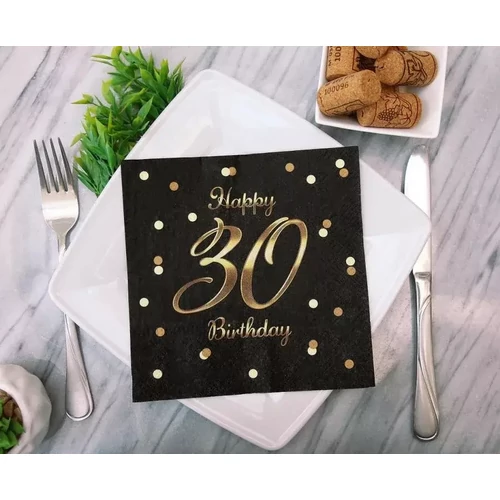 Happy Birthday szalvéta 20 db-os 33x33 cm - 30 B&C Black-Gold