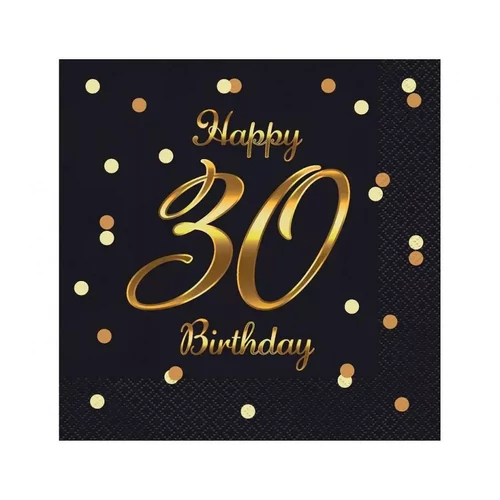 Happy Birthday szalvéta 20 db-os 33x33 cm - 30 B&C Black-Gold