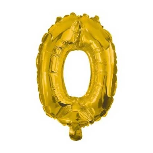 0-ás szám fólia lufi, 33 cm-es, gold arany színben