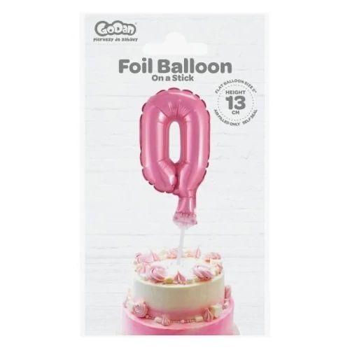0-ás szám fólia lufi tortára, 13 cm-es, pink rózsaszín színben