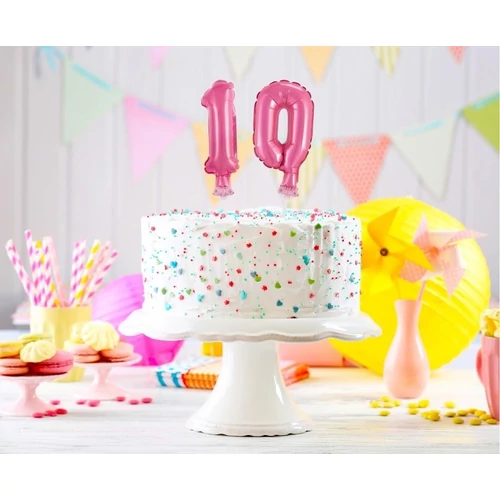 0-ás szám fólia lufi tortára, 13 cm-es, pink rózsaszín színben