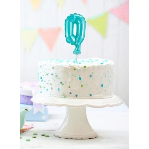 0-ás szám fólia lufi tortára, 13 cm-es, light blue, világoskék színben