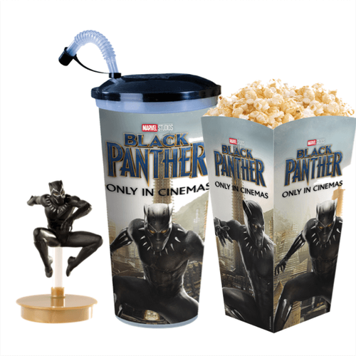 Fekete Párduc pohár és Fekete Párduc topper és popcorn tasak