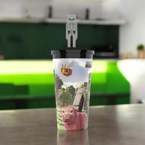 Egy Minecraft film pohár és csontváz topper, figura 