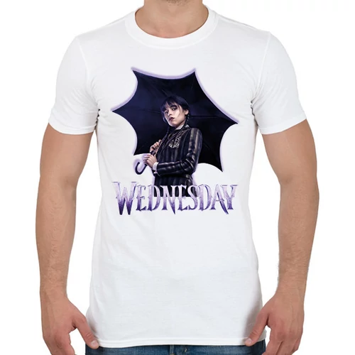 Fehér Wednesday férfi rövid ujjú póló - With An Umbrella