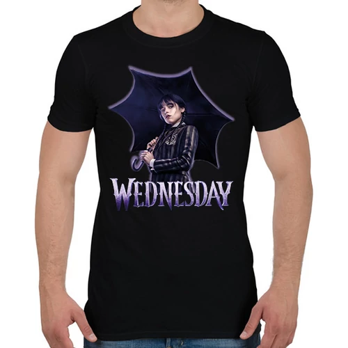 Fekete Wednesday férfi rövid ujjú póló - With An Umbrella