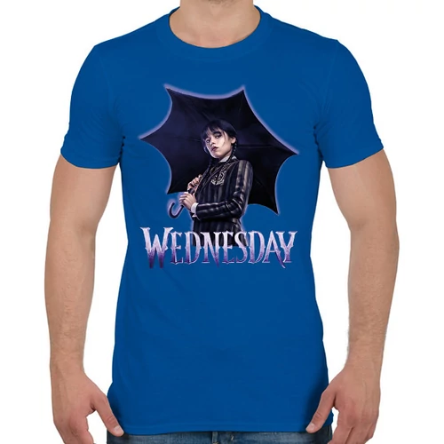 Királykék Wednesday férfi rövid ujjú póló - With An Umbrella