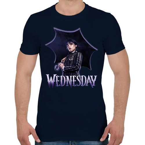 Sötétkék Wednesday férfi rövid ujjú póló - With An Umbrella