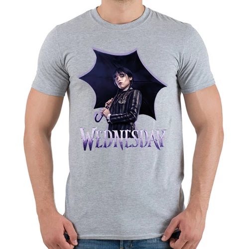 Sportszürke Wednesday férfi rövid ujjú póló - With An Umbrella