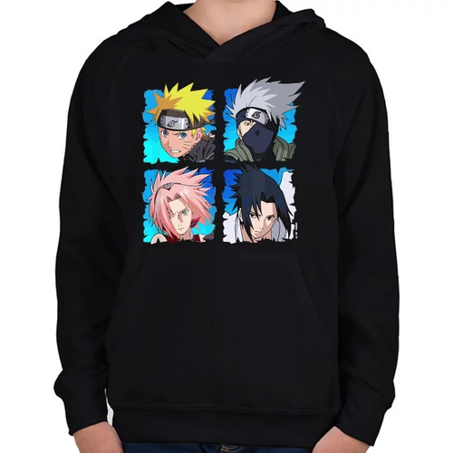 Fekete Naruto gyerek kapucnis pulóver - 4 karakter