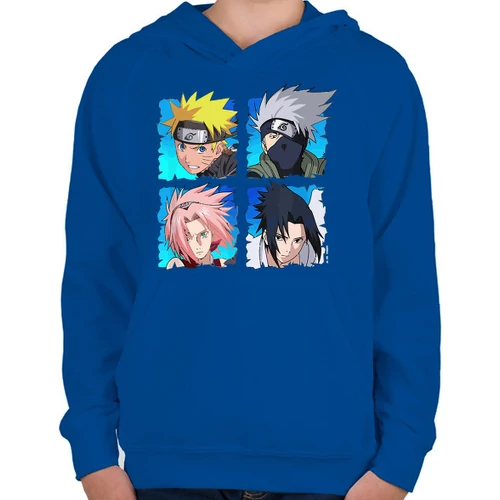 Királykék Naruto gyerek kapucnis pulóver - 4 karakter