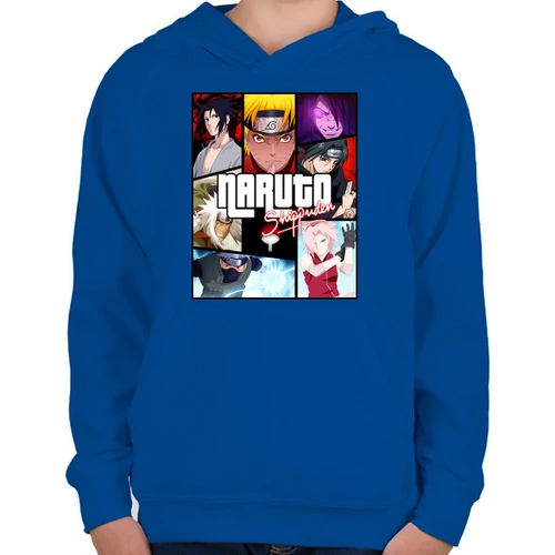 Királykék Naruto gyerek kapucnis pulóver - Shippuuden