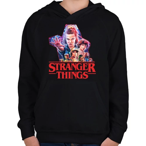 Fekete Stranger Things gyerek kapucnis pulóver - Characters
