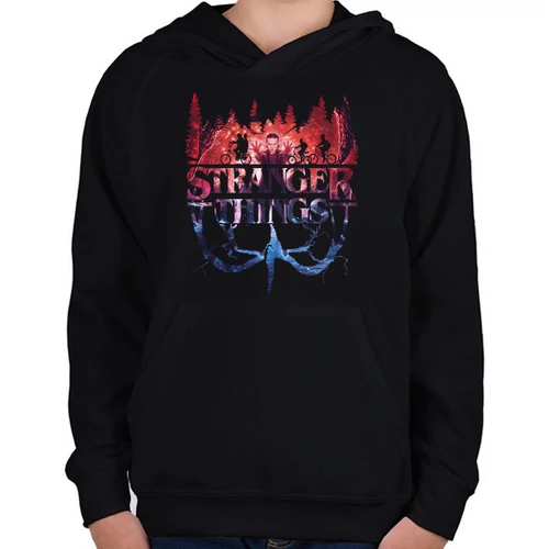 Fekete Stranger Things gyerek kapucnis pulóver - Logo II.