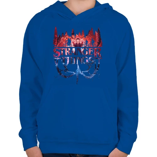 Királykék Stranger Things gyerek kapucnis pulóver - Logo II.