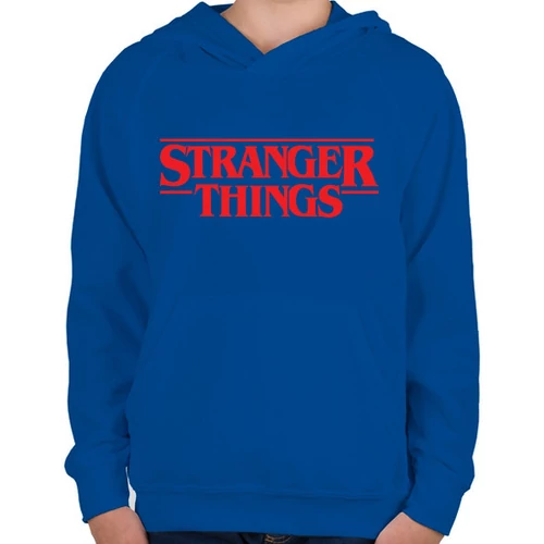 Királykék Stranger Things gyerek kapucnis pulóver - Logo III.
