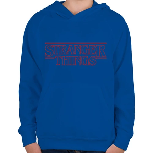 Királykék Stranger Things gyerek kapucnis pulóver - Logo