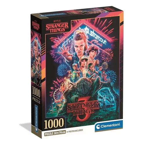 Stranger Things 1000 db-os puzzle - Starcourt Mall - A kirakó képén a sorozat harmadik évadának ikonikus plakátja jelenik meg