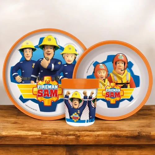 Sam a tűzoltó csúszásmentes étkészlet, micro műanyag szett pohárral 260 ml