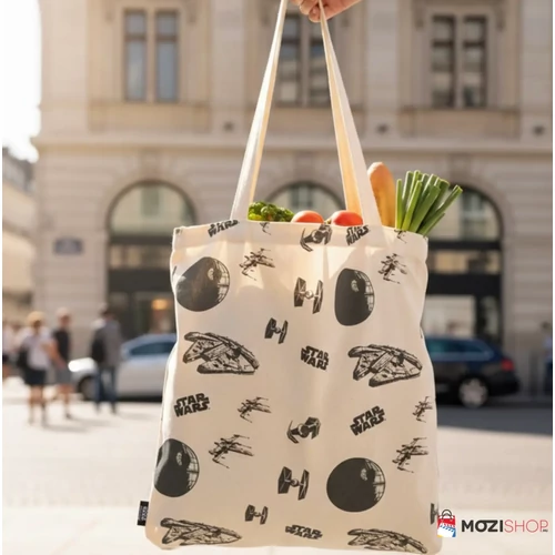 Star Wars shopping bag, bevásárlótáska 40 cm - Halálcsillag és Millenium Falcon