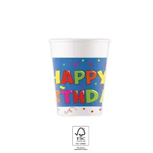 Happy Birthday papír pohár 8 db-os 200 ml - Kokliko