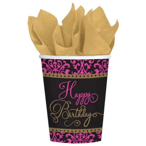 Happy Birthday papír pohár 18 db-os 266 ml - Pink