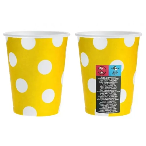 Színes papír pohár 6 db-os 270 ml - Sárga Yellow Polka Dots