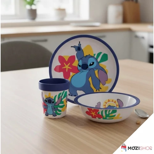 Disney Lilo és Stitch csúszásmentes étkészlet, micro műanyag szett, pohárral 260 ml - Just