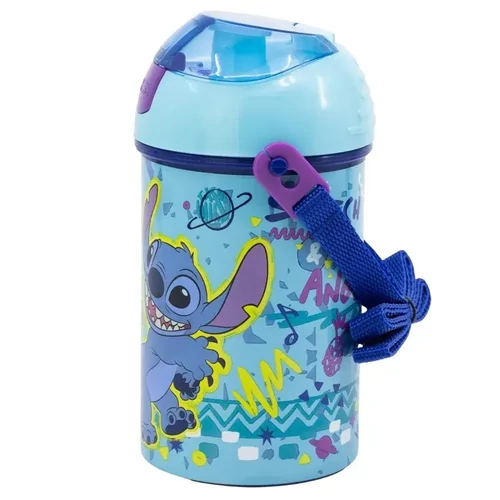 Disney Lilo és Stitch műanyag szívószálas kulacs akasztóval 450 ml - Dance