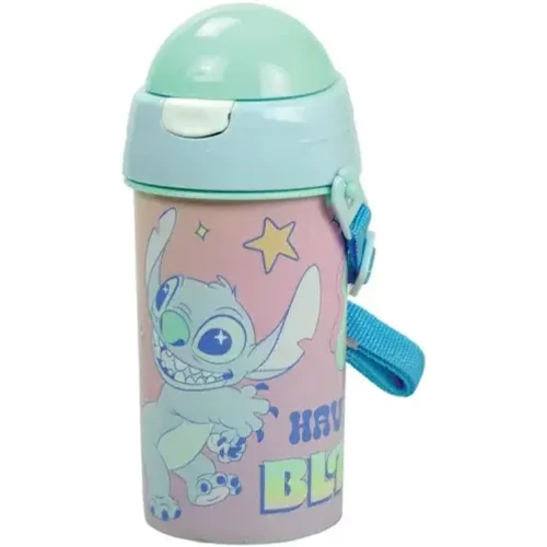 Disney Lilo és Stitch műanyag szívószálas kulacs akasztóval 500 ml - Blast
