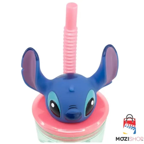 Disney Lilo és Stitch szívószálas pohár 3D figurával 360 ml - Stitch
