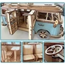 Volkswagen lakókocsi replika 3D fa modell puzzle kék