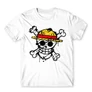 Fehér One Piece férfi rövid ujjú póló - Grunge Logo