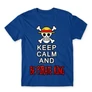 Királykék One Piece férfi rövid ujjú póló - Keep Calm and Be Pirate King