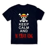 Sötétkék One Piece férfi rövid ujjú póló - Keep Calm and Be Pirate King