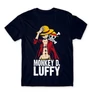 Sötétkék One Piece férfi rövid ujjú póló - Luffy Color