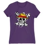 Sötétlila One Piece női rövid ujjú póló - Grunge Logo