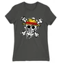 Sötétszürke One Piece női rövid ujjú póló - Grunge Logo