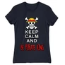 Sötétkék One Piece női rövid ujjú póló - Keep Calm and Be Pirate King
