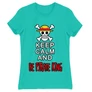 Türkiz One Piece női rövid ujjú póló - Keep Calm and Be Pirate King