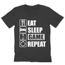 Sötétszürke Minecraft férfi V-nyakú póló - Eat, sleep, game, repeat