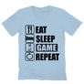 Világoskék Minecraft férfi V-nyakú póló - Eat, sleep, game, repeat
