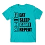 Atollkék Minecraft férfi rövid ujjú póló - Eat, sleep, game, repeat