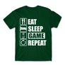 Sötétzöld Minecraft férfi rövid ujjú póló - Eat, sleep, game, repeat