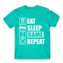 Türkiz Minecraft férfi rövid ujjú póló - Eat, sleep, game, repeat